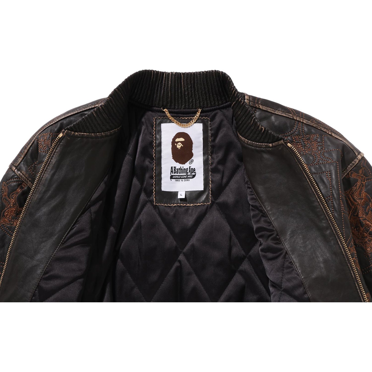 MULTI LOGO QUILTED LEATHER BOMBER JACKET MENS - Image 3