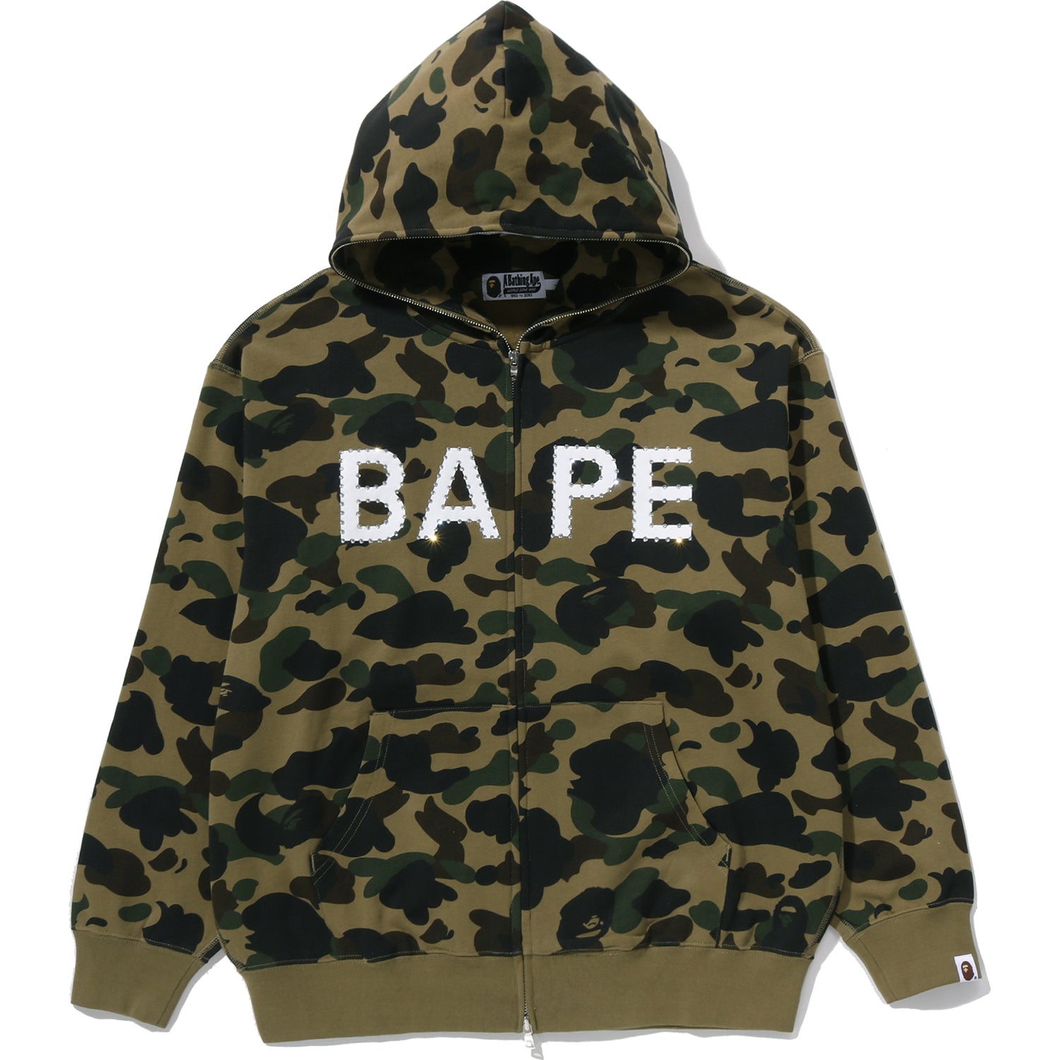 1ST CAMO BAPE LOGO RHINESTONE RELAXED FIT FULL ZIP HOODIE MENS - Image 7