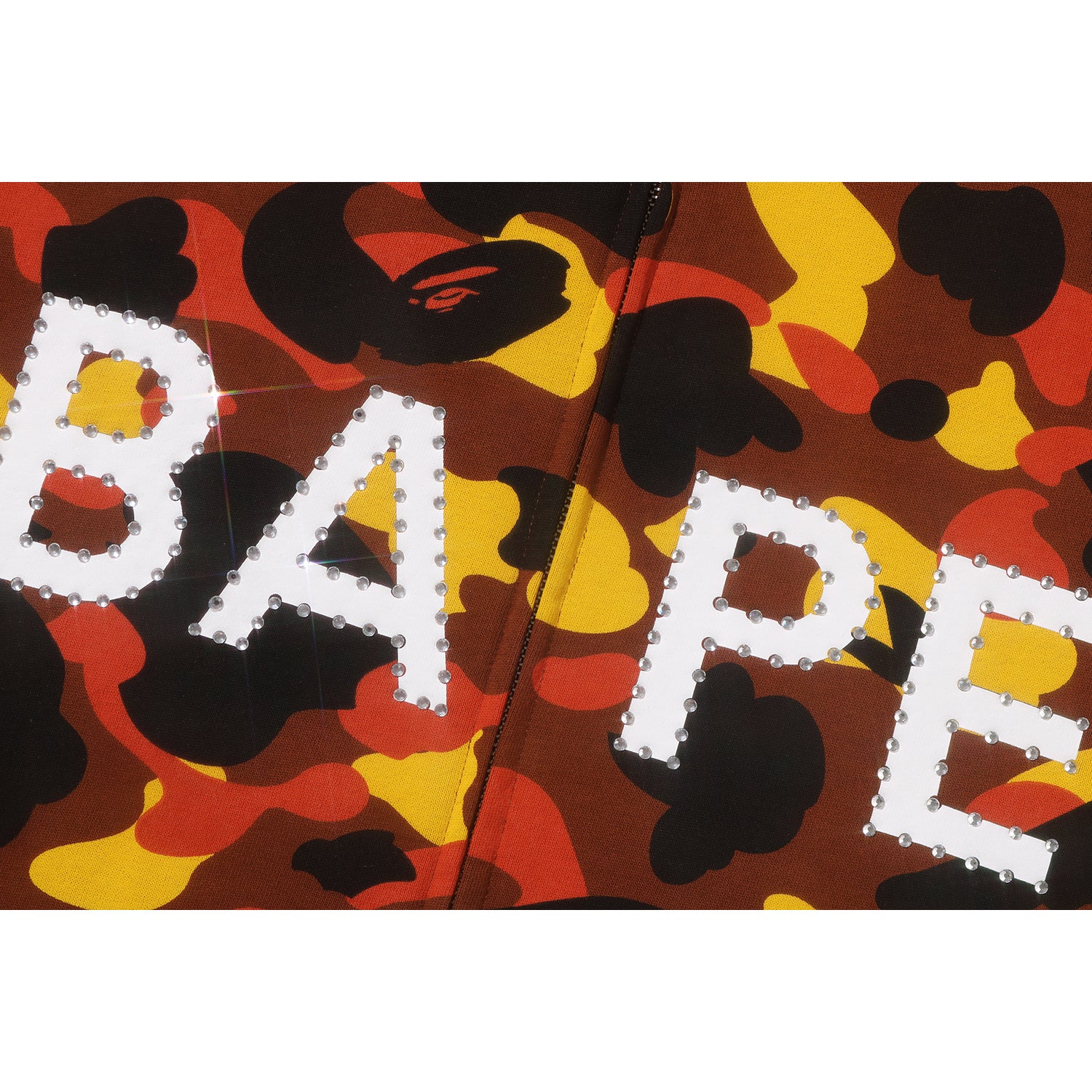 1ST CAMO BAPE LOGO RHINESTONE RELAXED FIT FULL ZIP HOODIE MENS - Image 3