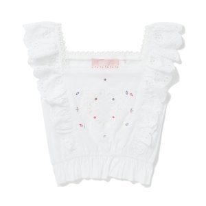 BAPY FLORAL EMB. RUFFLE-TRIMMED TOP LADIES
